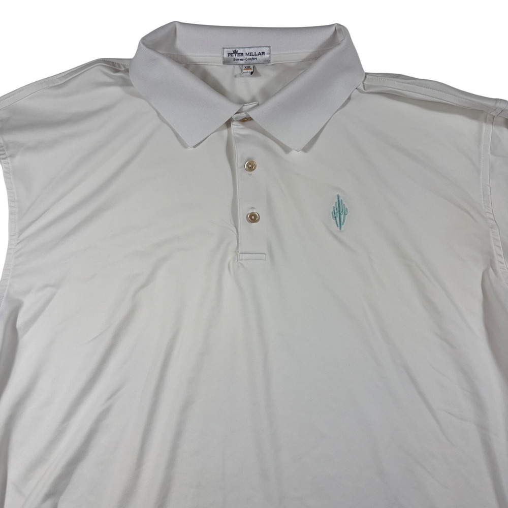 Peter Millar Summer Comfort Polo Shirt Mens XXL Cactus Logo White